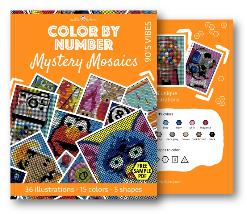 Color by Number - Mystery Mosaics - 90s Vibes | Coloring book for adults