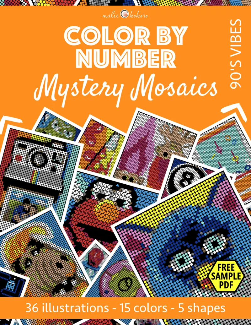 Color by Number - Mystery Mosaics - 90s Vibes | Coloring book for adults
