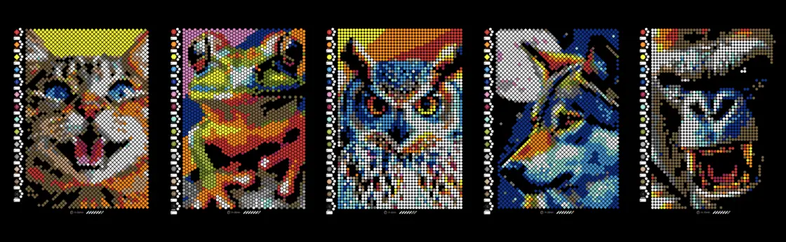 5 Finished Colouring Pages - Color by Number - Animals | Mystery Mosaic | Pixel | For Adults