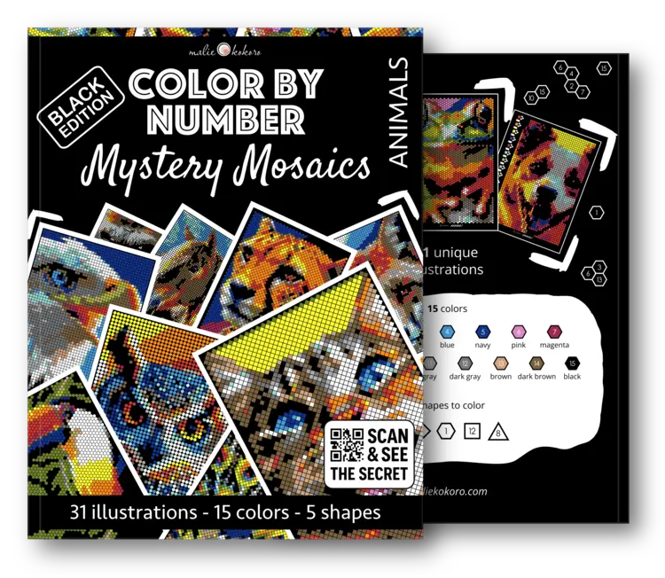 Color by Number - Animals [Black Edition] - Mystery Mosaics Coloring Book