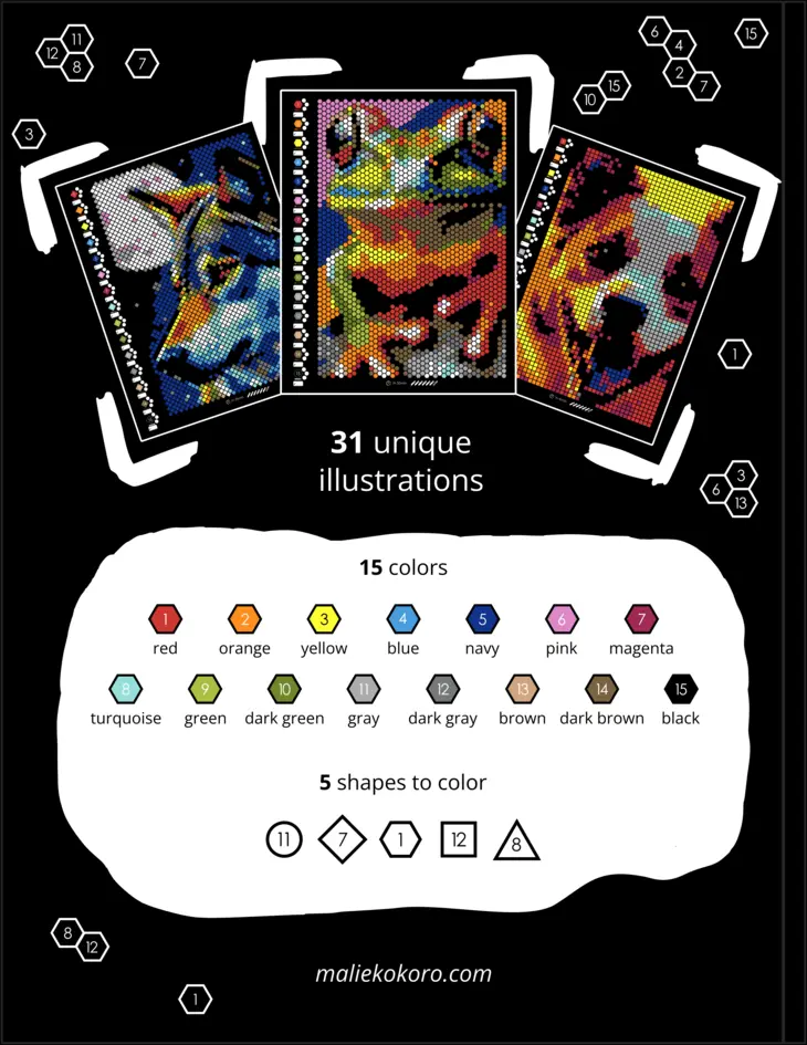 Color by Number - Animals [Black Edition] - Mystery Mosaics Coloring Book