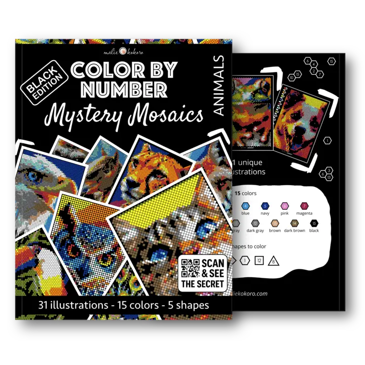 Color by Number - Animals [Black Edition] - Mystery Mosaics Coloring Book