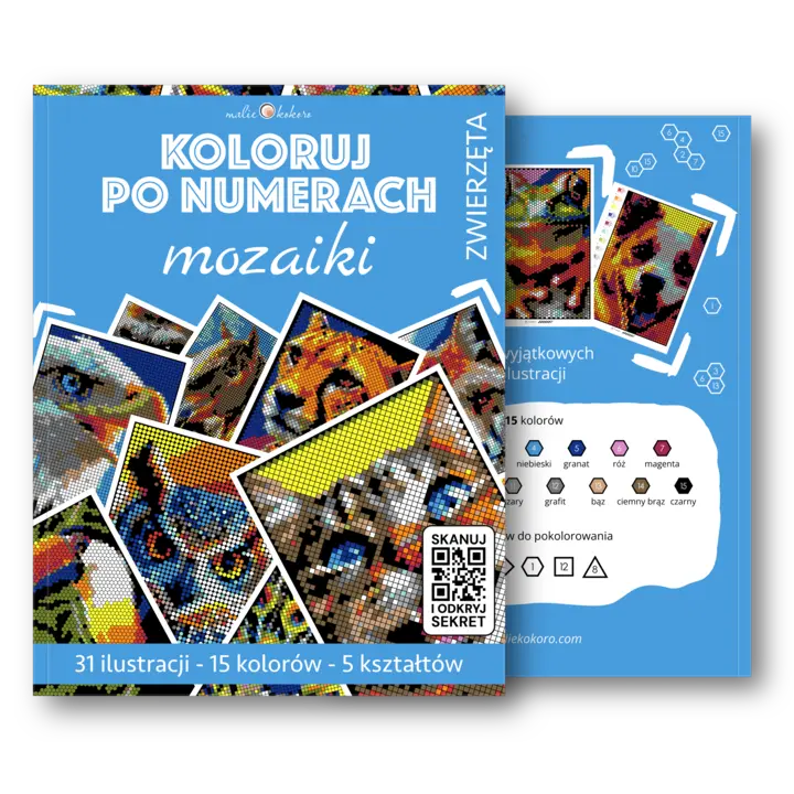 Koloruj po numberach - Zwierzęta - Mozaikowa kolorowanka dla dorosłych