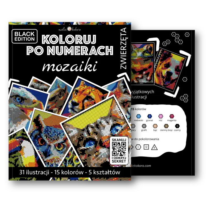 Koloruj po numberach - Zwierzęta [Black Edition] - Mozaikowa kolorowanka dla dorosłych