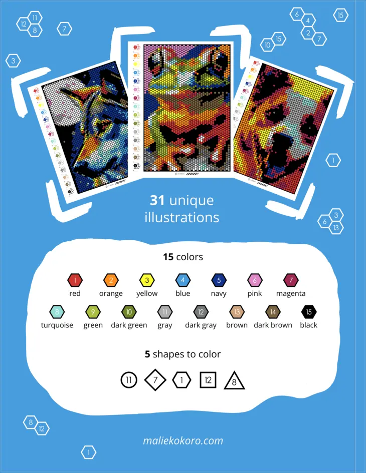 Color by Number - Animals - Mystery Mosaics Coloring Book