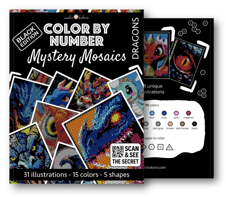 Color by Number - Dragons [Black Edition] - Mystery Mosaics Coloring Book