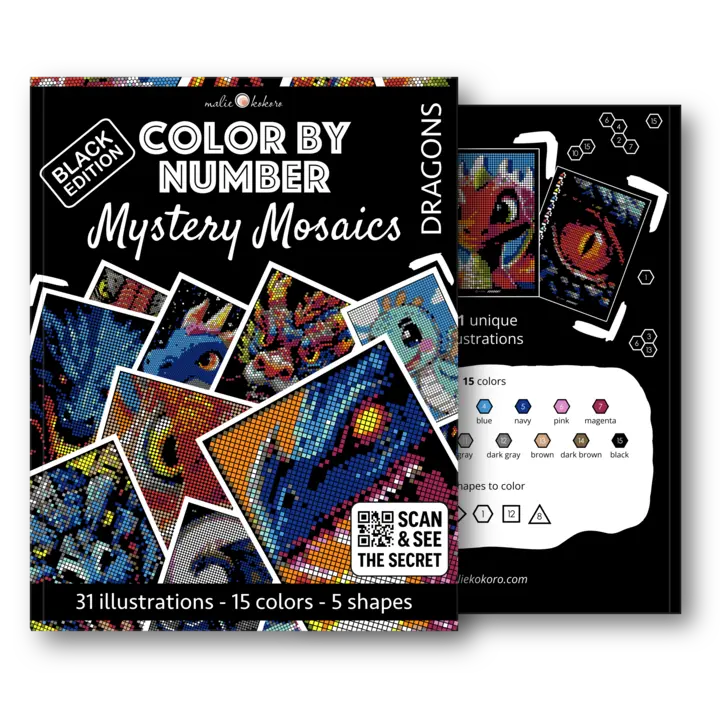 Color by Number - Dragons [Black Edition] - Mystery Mosaics Coloring Book
