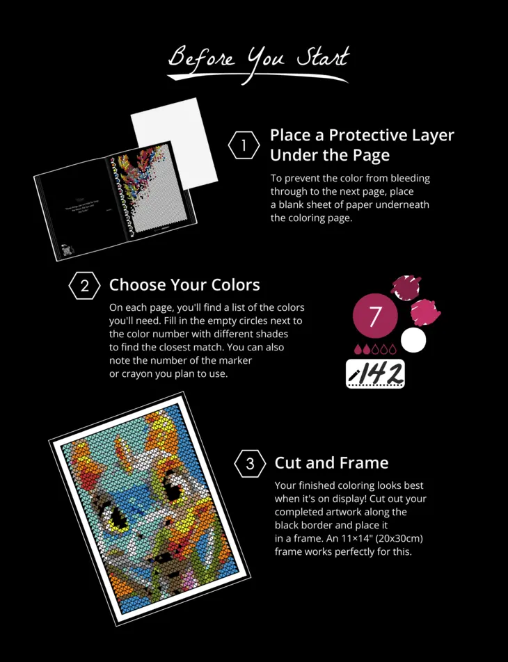 Color by Number - Dragons [Black Edition] - Mystery Mosaics Coloring Book