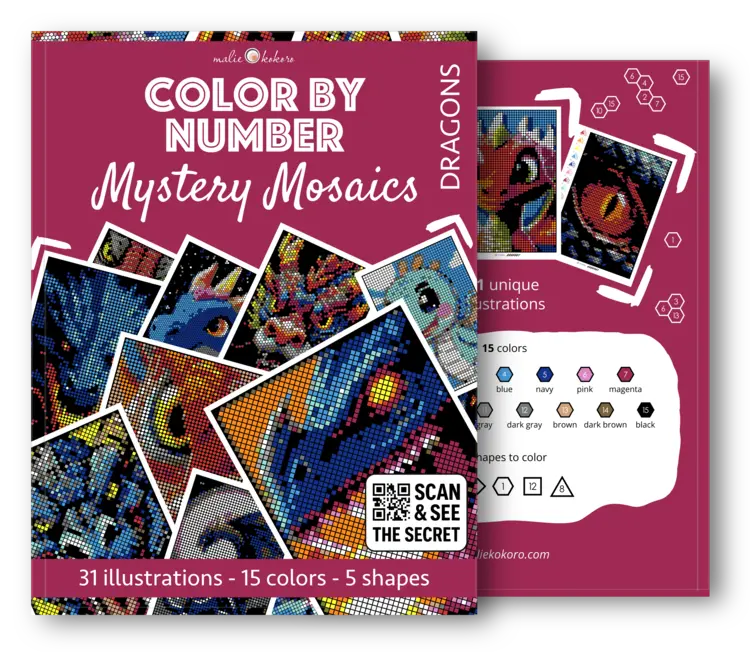 Color by Number - Dragons [Black Edition] - Mystery Mosaics Coloring Book