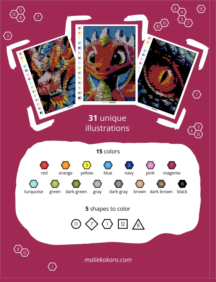 Color by Number - Dragons - Mystery Mosaics Coloring Book