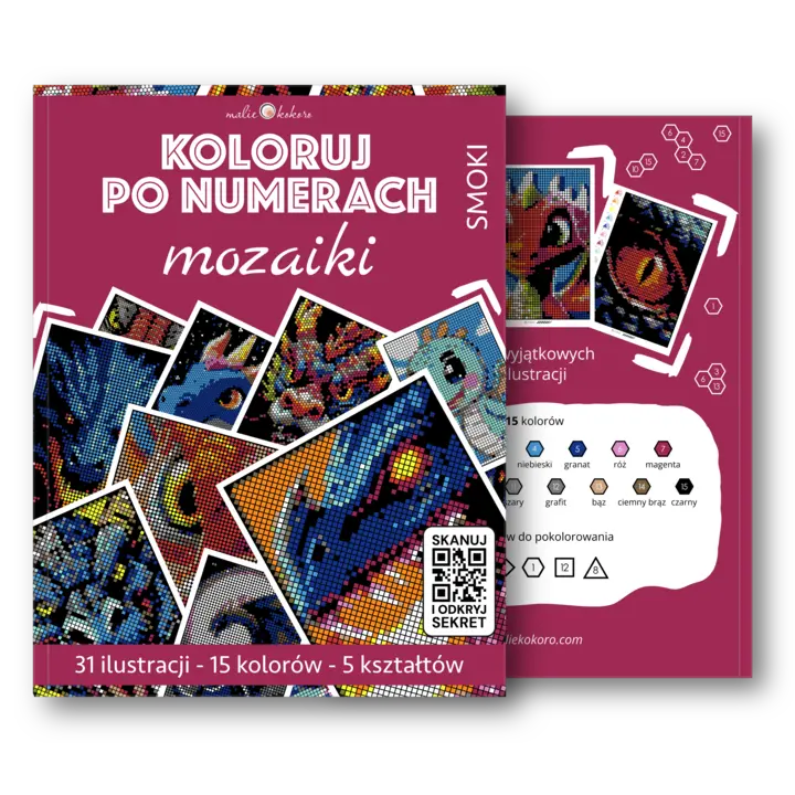 Koloruj po numberach - Smoki - Mozaikowa kolorowanka dla dorosłych
