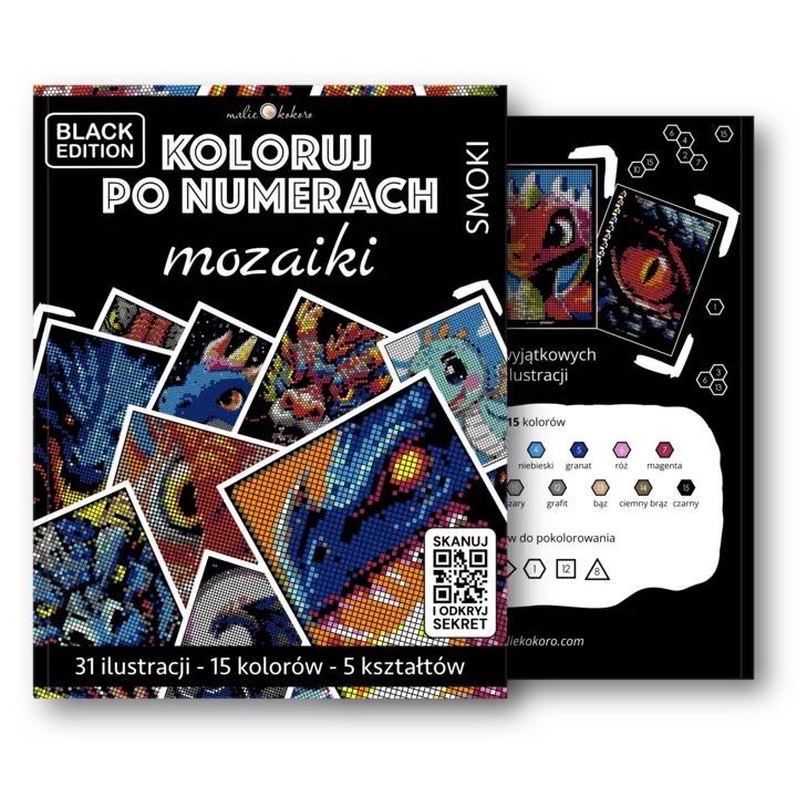 Koloruj po numberach - Smoki [Black Edition] - Mozaikowa kolorowanka dla dorosłych