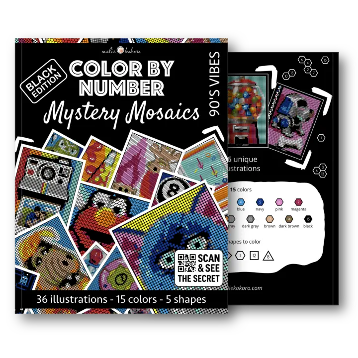 Color by Number - 90s Vibes [Black Edition] - Mystery Mosaics Coloring Book