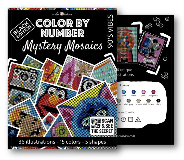 Color by Number - 90s Vibes [Black Edition] - Mystery Mosaics Coloring Book