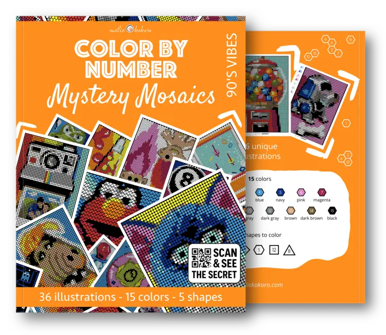 Color by Number - 90s Vibes [Black Edition] - Mystery Mosaics Coloring Book