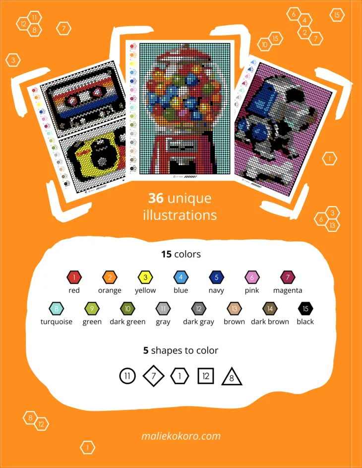 Color by Number - 90s Vibes - Mystery Mosaics Coloring Book