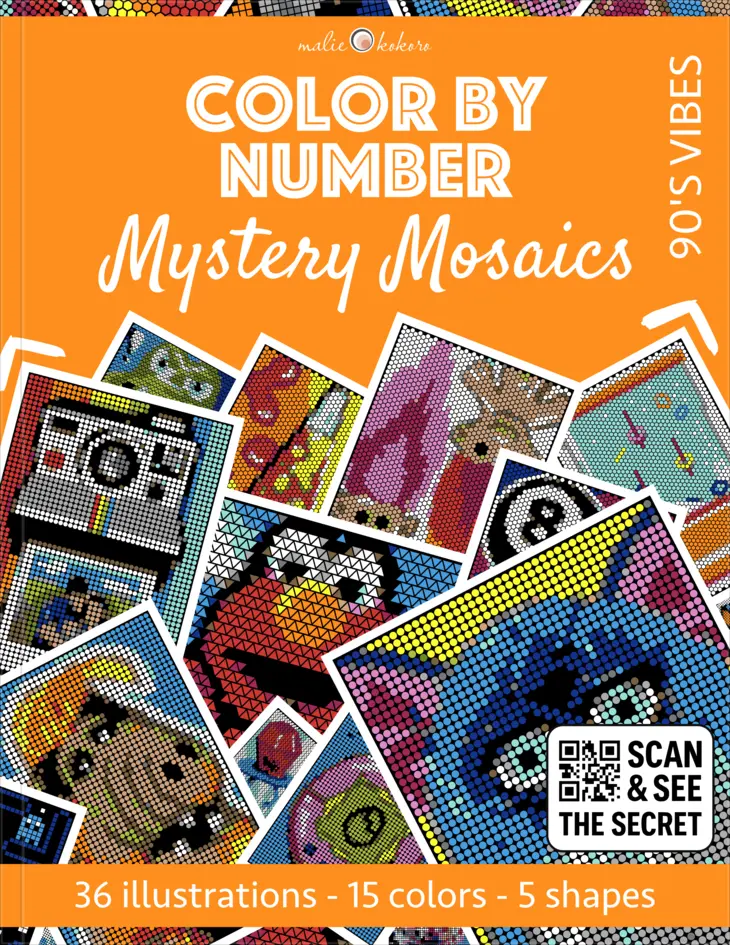Color by Number - 90s Vibes - Mystery Mosaics Coloring Book
