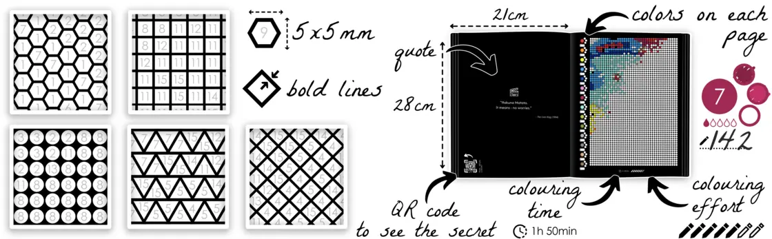 Color by Number - 90s Vibes [Black Edition] - Mystery Mosaics Coloring Book
