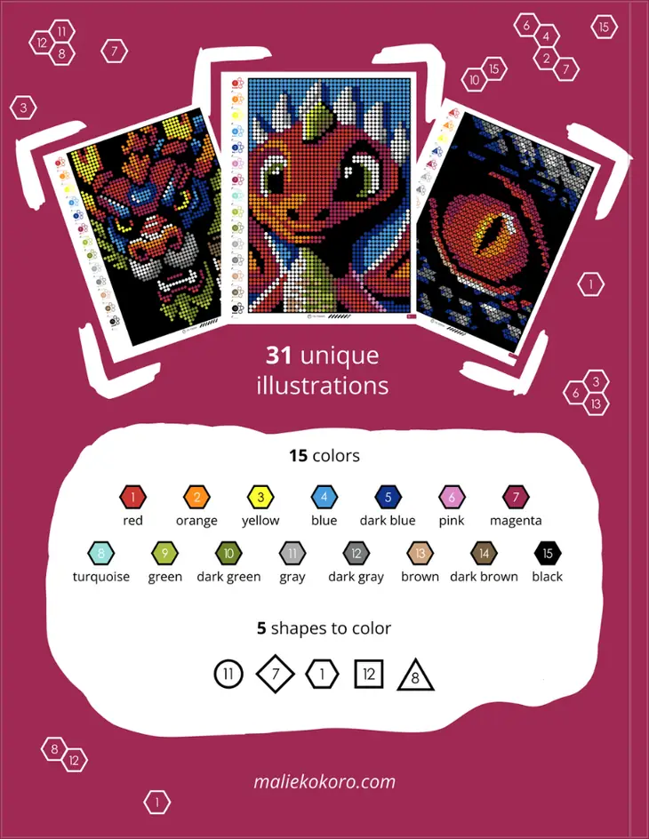 Color by Number - Dragons - Mystery Mosaics Coloring Book