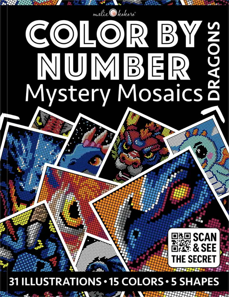 Color by Number - Dragons [Black Edition] - Mystery Mosaics Coloring Book