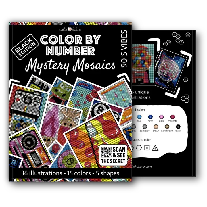 Color by Number - 90s Vibes [Black Edition] - Mystery Mosaics Coloring Book
