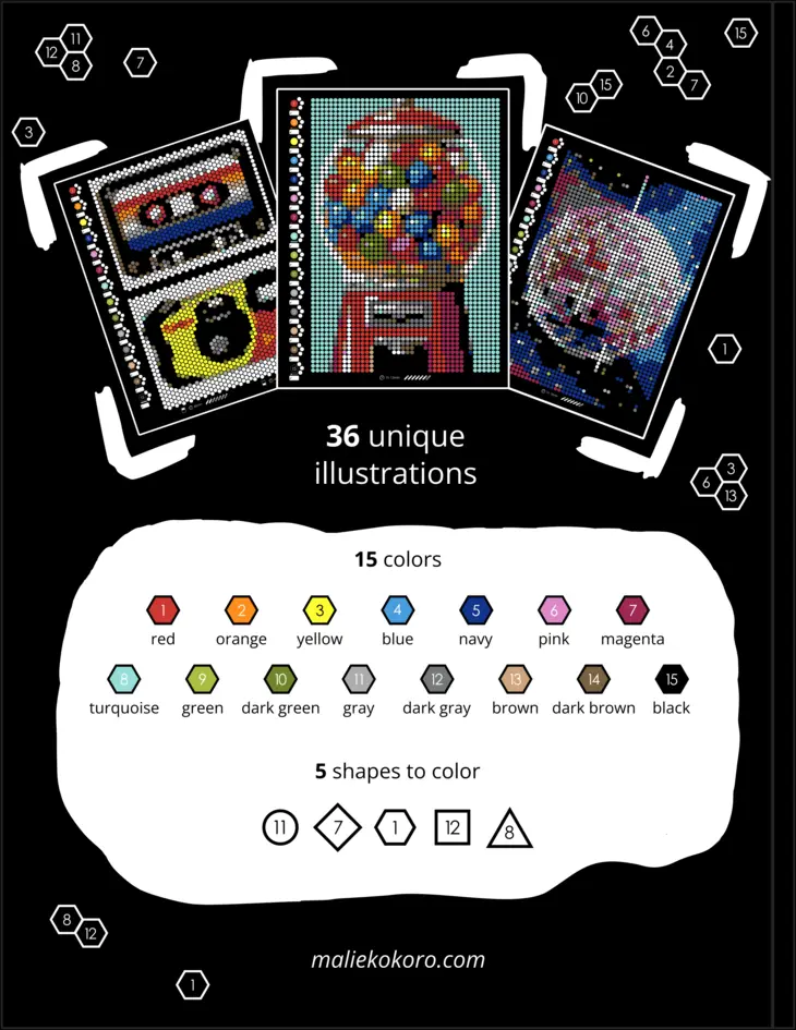 Color by Number - 90s Vibes - Mystery Mosaics Coloring Book