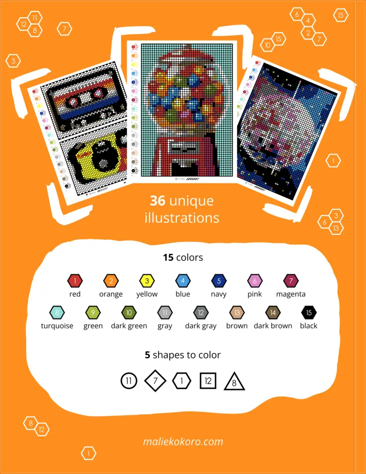 Color by Number - 90s Vibes - Mystery Mosaics Coloring Book