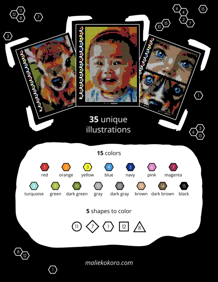 Color by Number - Babies [Black Edition] - Mystery Mosaics Coloring Book