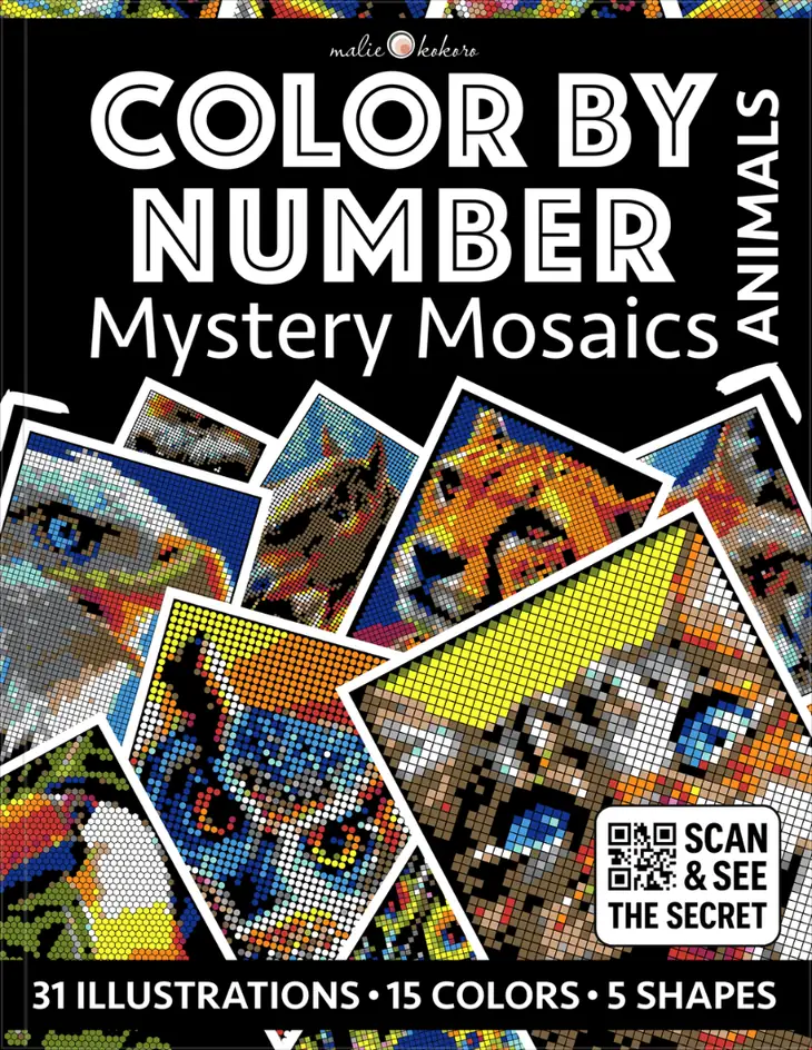 Color by Number - Animals [Black Edition] - Mystery Mosaics Coloring Book