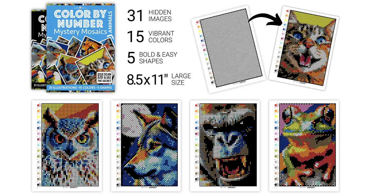 Color by Number - Animals - Mystery Mosaics Coloring Book