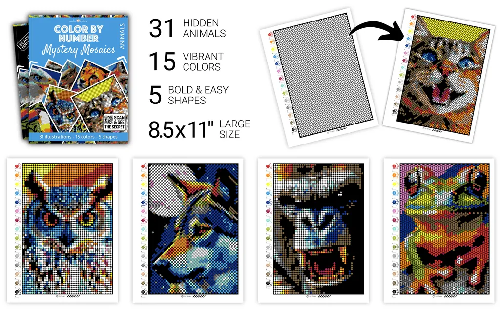Color by Number - Animals - Mystery Mosaics Coloring Book