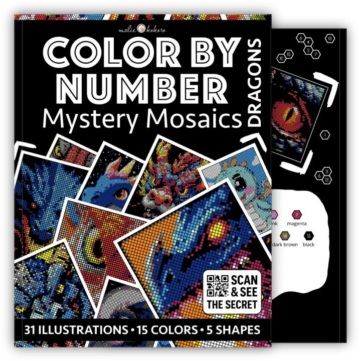 Color by Number - Dragons [Black Edition] - Mystery Mosaics Coloring Book