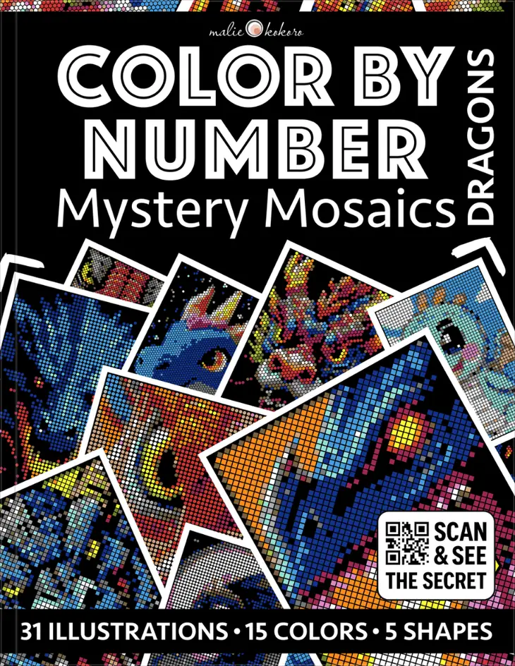 Color by Number - Dragons [Black Edition] - Mystery Mosaics Coloring Book