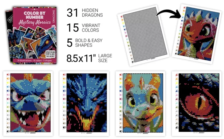 Color by Number - Dragons - Mystery Mosaics Coloring Book