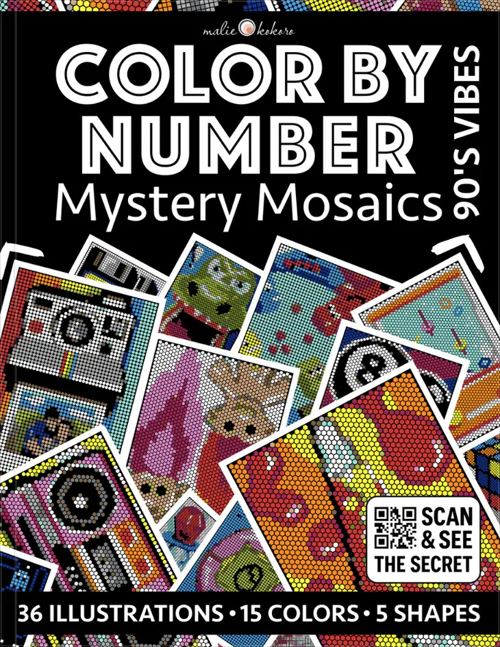 Color by Number - 90s Vibes [Black Edition] - Mystery Mosaics Coloring Book
