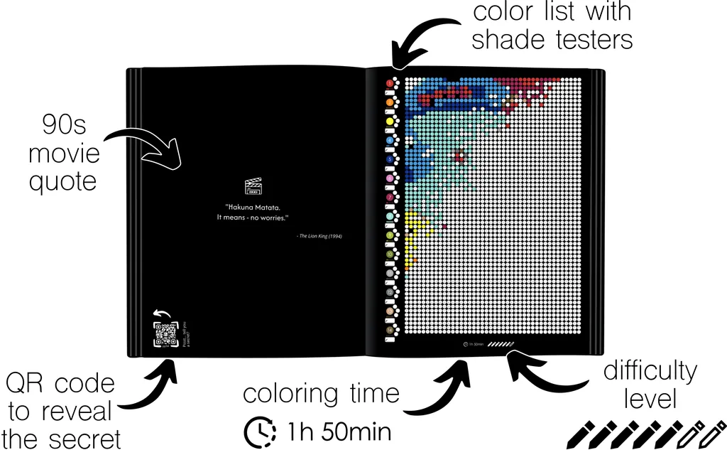 Color by Number - 90s Vibes [Black Edition] - Mystery Mosaics Coloring Book