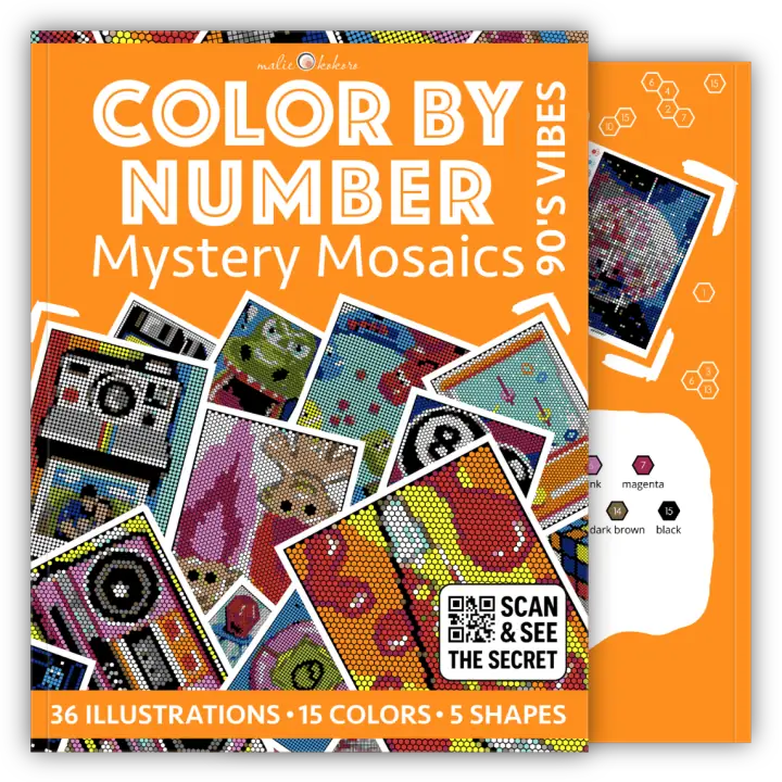 Color by Number - 90s Vibes - Mystery Mosaics Coloring Book