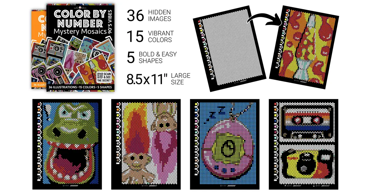 Color by Number - 90s Vibes [Black Edition] - Mystery Mosaics Coloring Book
