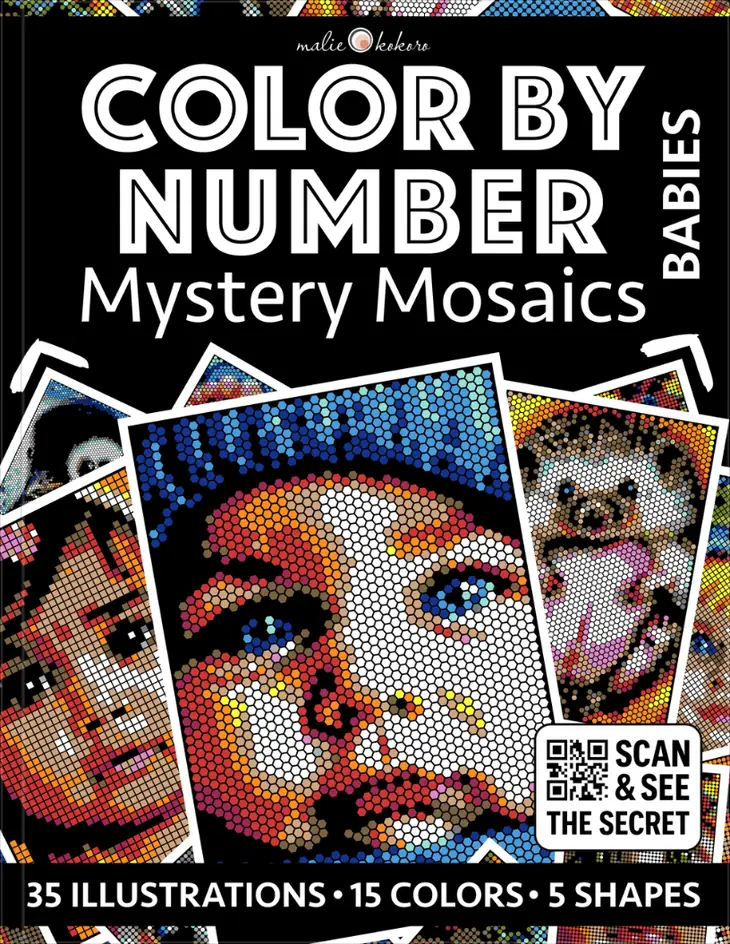 Color by Number - Babies [Black Edition] - Mystery Mosaics Coloring Book