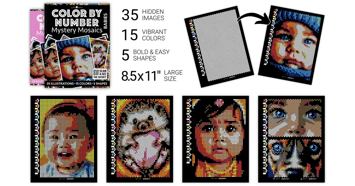 Color by Number - Babies [Black Edition] - Mystery Mosaics Coloring Book