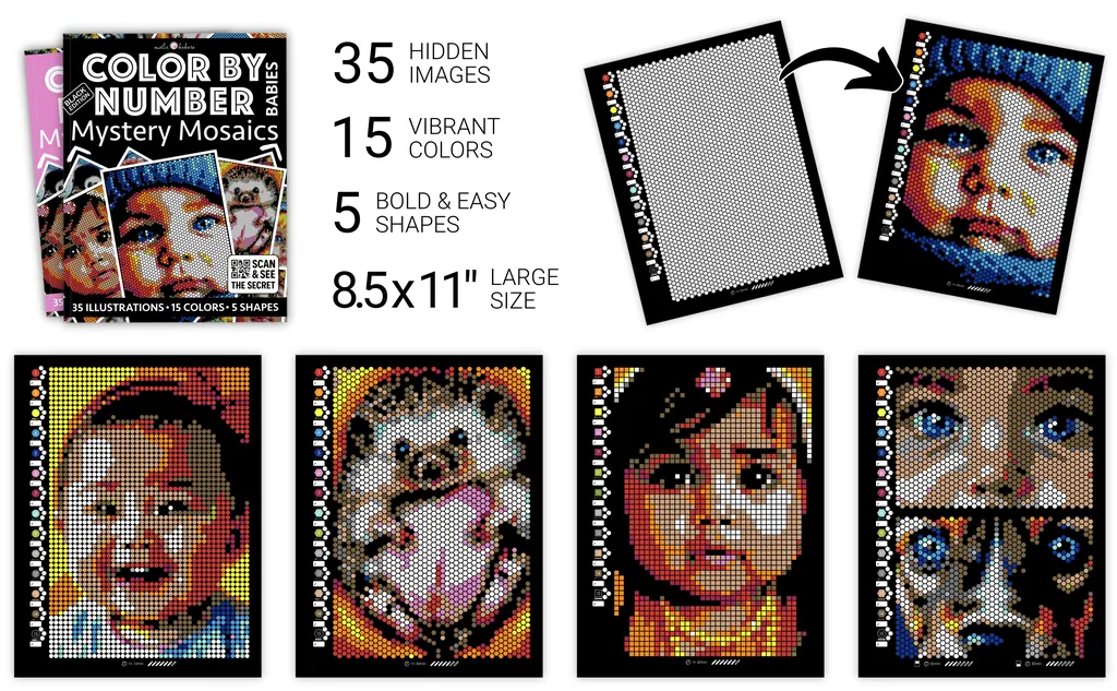 Color by Number - Babies [Black Edition] - Mystery Mosaics Coloring Book