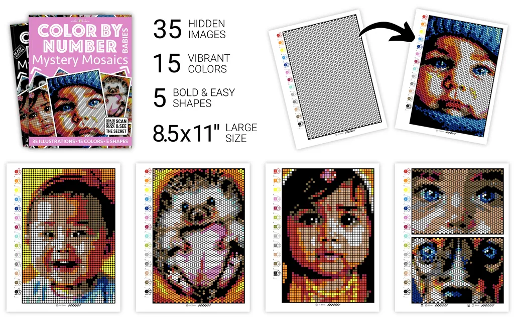 Color by Number - Babies - Mystery Mosaics Coloring Book
