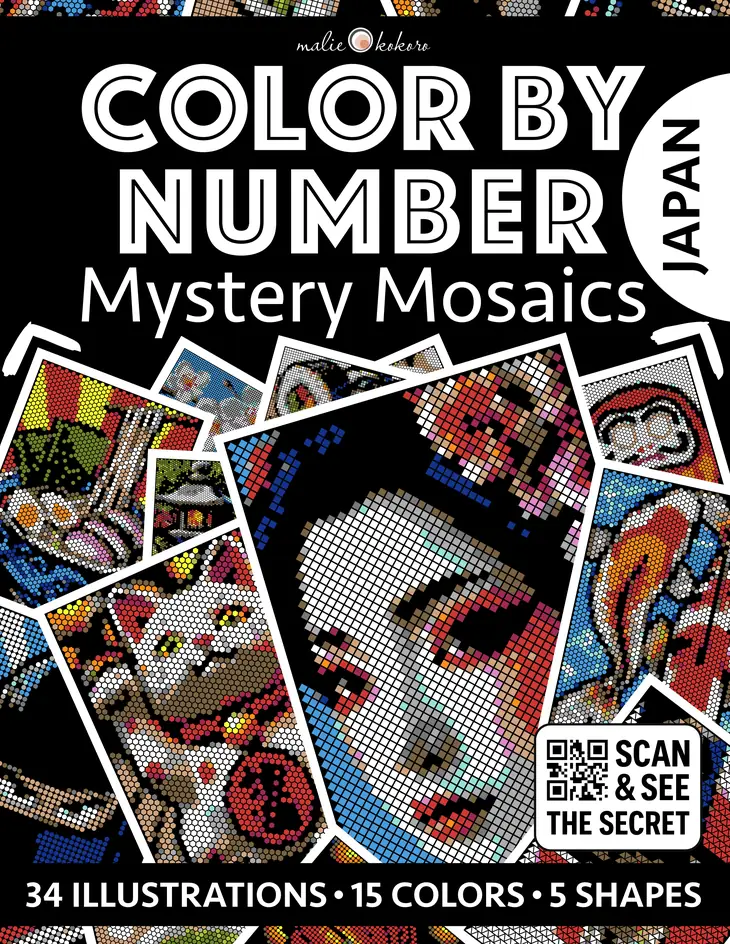 Color by Number - Japan [Black Edition] - Mystery Mosaics Coloring Book
