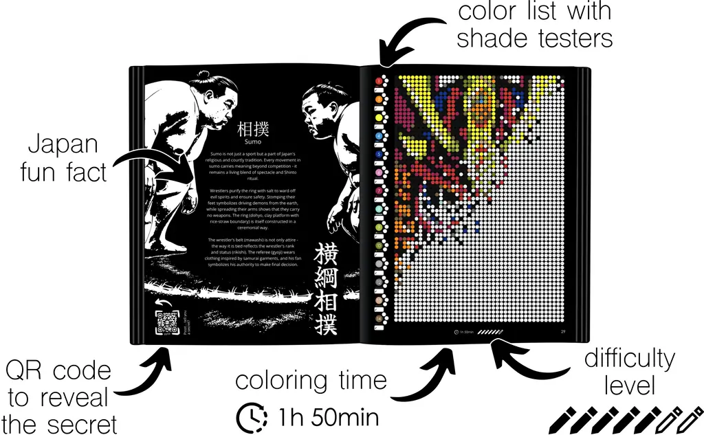 Color by Number - Japan [Black Edition] - Mystery Mosaics Coloring Book