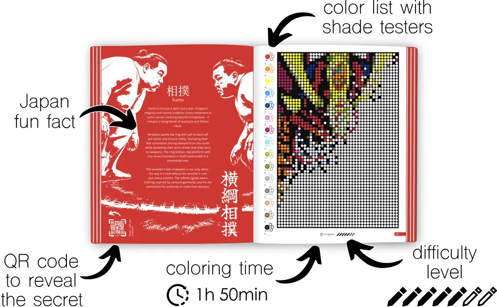 Color by Number - Japan - Mystery Mosaics Coloring Book