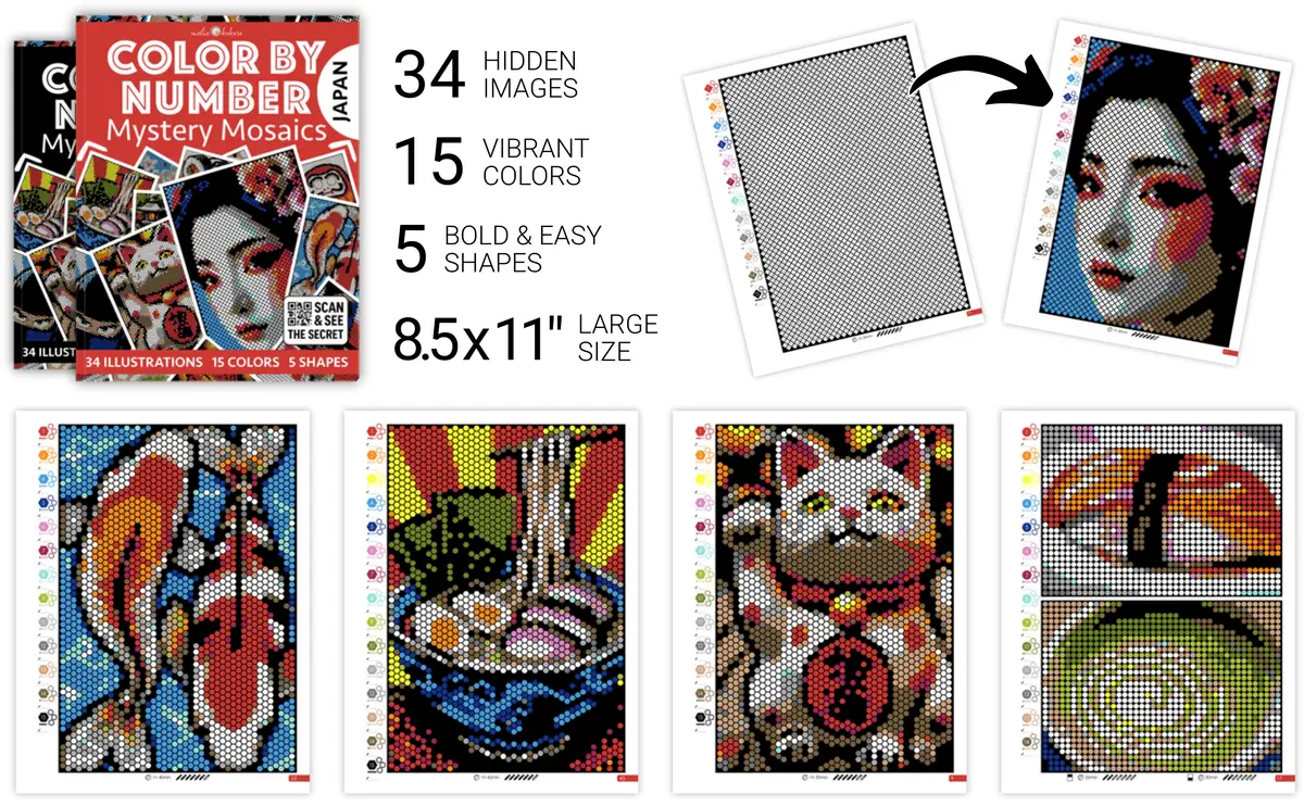Color by Number - Japan - Mystery Mosaics Coloring Book