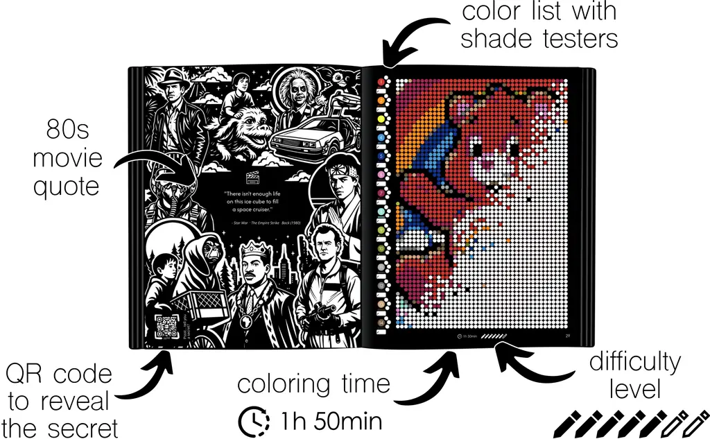 Color by Number - 80s Vibes - Mystery Mosaics Coloring Book