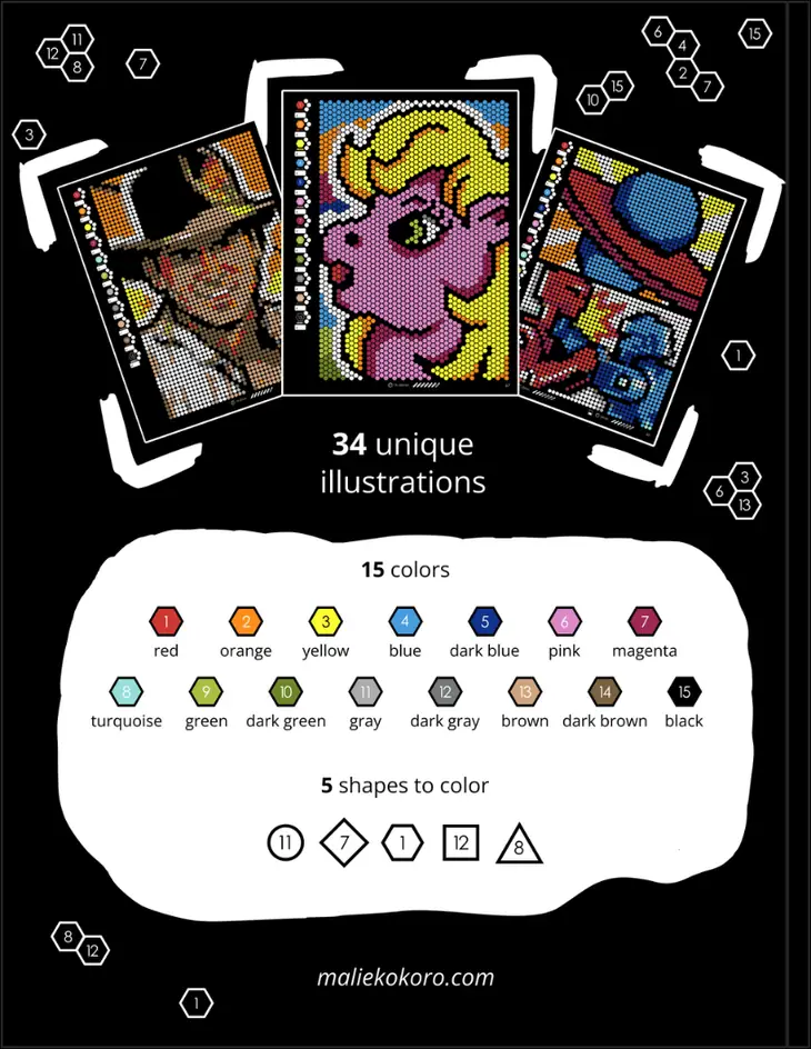 Color by Number - 80s Vibes [Black Edition] - Mystery Mosaics Coloring Book