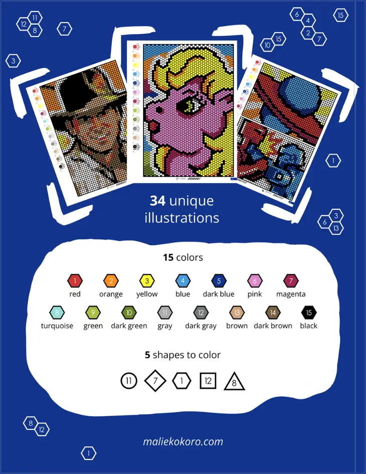 Color by Number - 80s Vibes - Mystery Mosaics Coloring Book