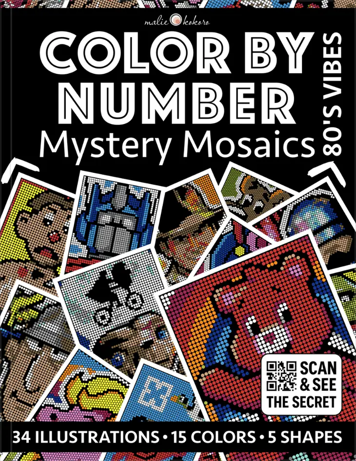 Color by Number - 80s Vibes [Black Edition] - Mystery Mosaics Coloring Book